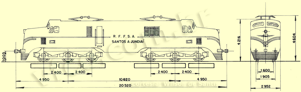 Desenho e medidas das locomotivas elétricas English Electric da SR4 RFFSA