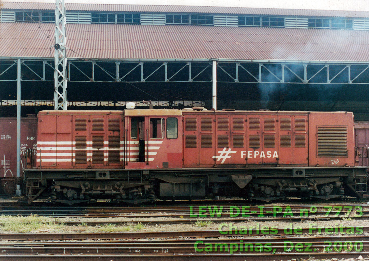 Vista lateral da Locomotiva LEW DE-I-PA  n&deg; 7773 da Fepasa - Ferrovias Paulistas