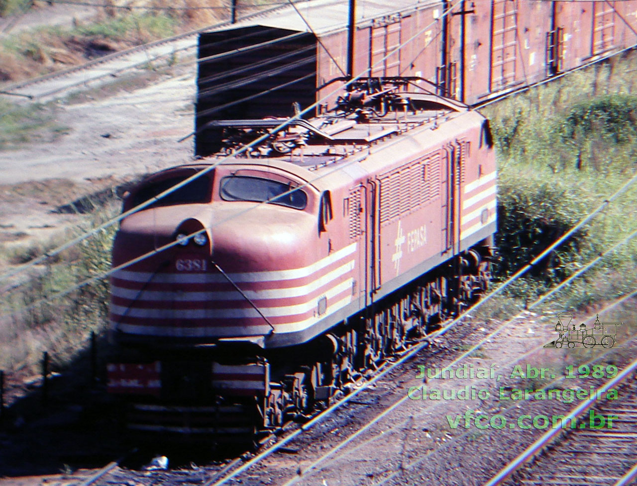 Locomotiva V8 nº 6381 Fepasa em Jundiaí, 1989