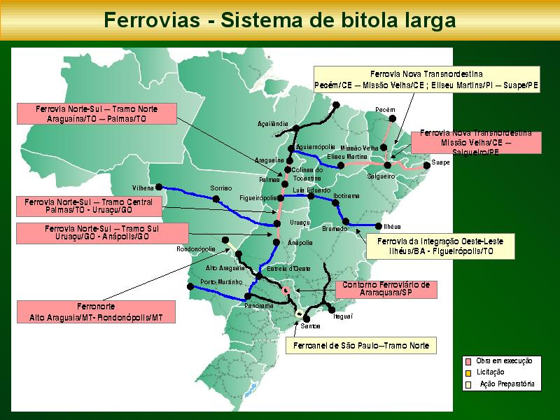 Rede ferroviária de bitola larga em construção ou projeto em 2009