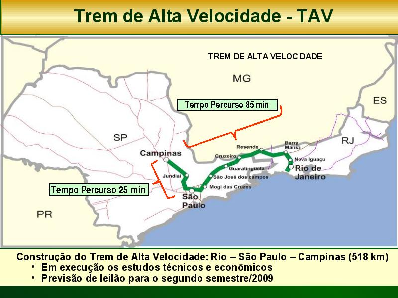 Traajeto ferroviário projetado do Trem de Alva Velocidade