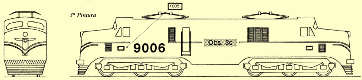 Terceiro esquema de pintura das locomotivas English Electric - fase 3