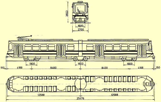 Desenho e medidas do VLT Cobrasma da Linha 2 do Metrô do Rio de Janeiro