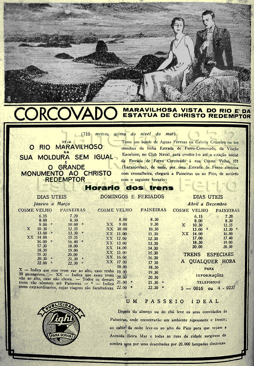 Anúncio do trem do Corcovado na Revista das Estradas de Ferro em Janeiro de 1932