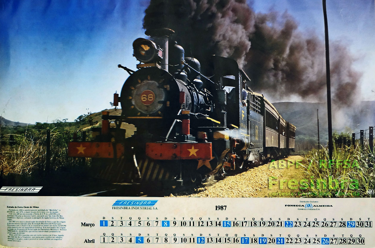 O trem turístico da Bitolinha (São João del Rei), no Calendário Fresinbra 1987