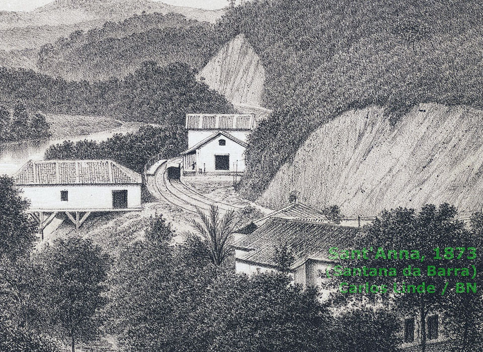 Detalhe da estação ferroviária de Santana em gravura de Carlos Linde em 1873