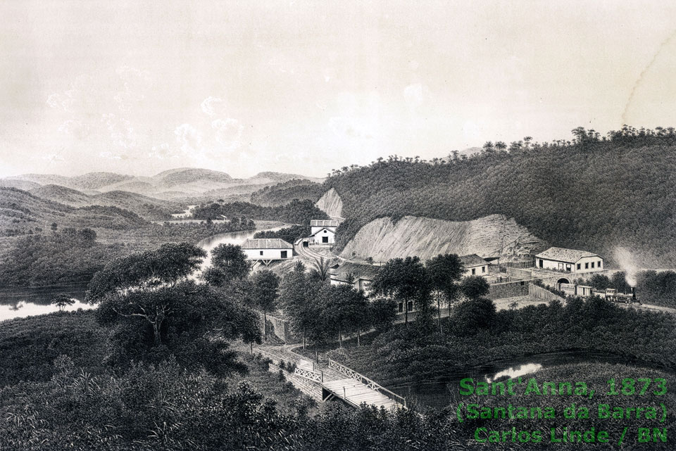 Estação ferroviária de Santana em gravura de Carlos Linde em 1873