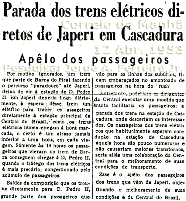 Trem de Barra do Piraí a Japeri em 1953, no Correio da Manhã