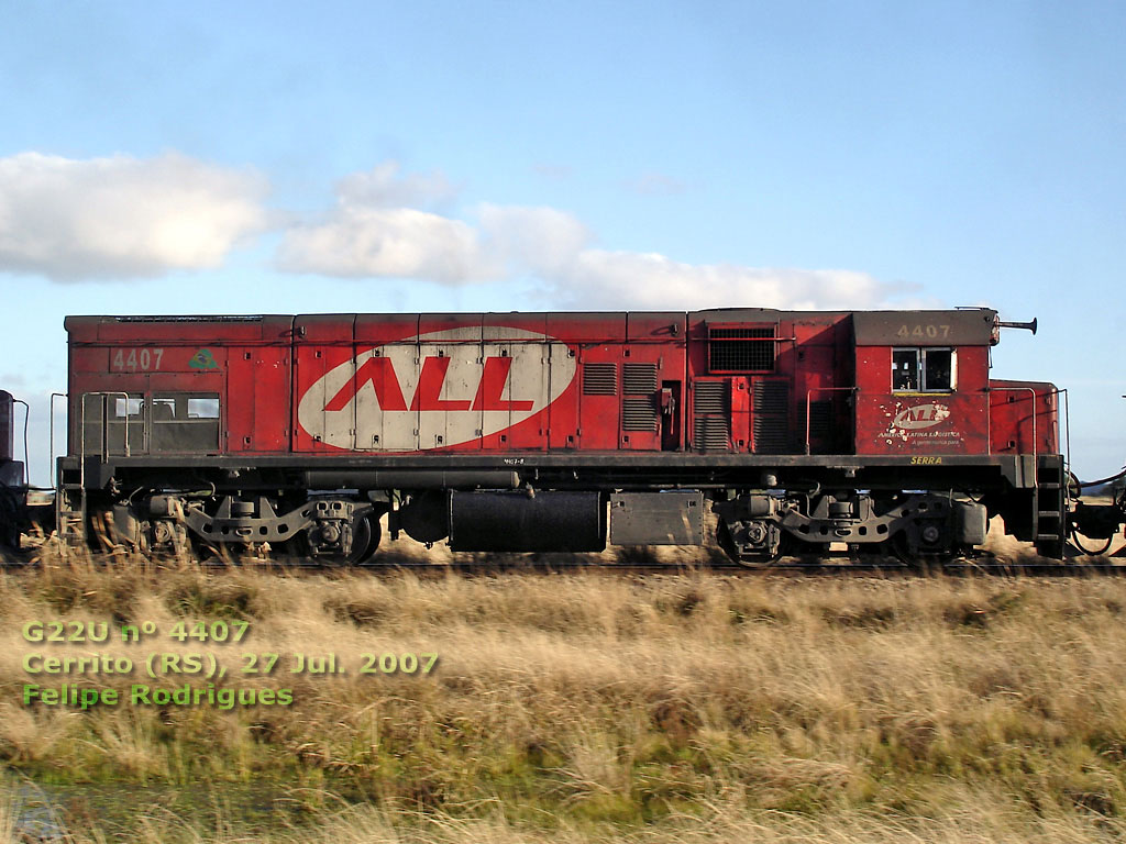 Locomotiva G22U nº 4407 da ferrovia ALL em Cerrito (RS), 2007, por Felipe Rodrigues