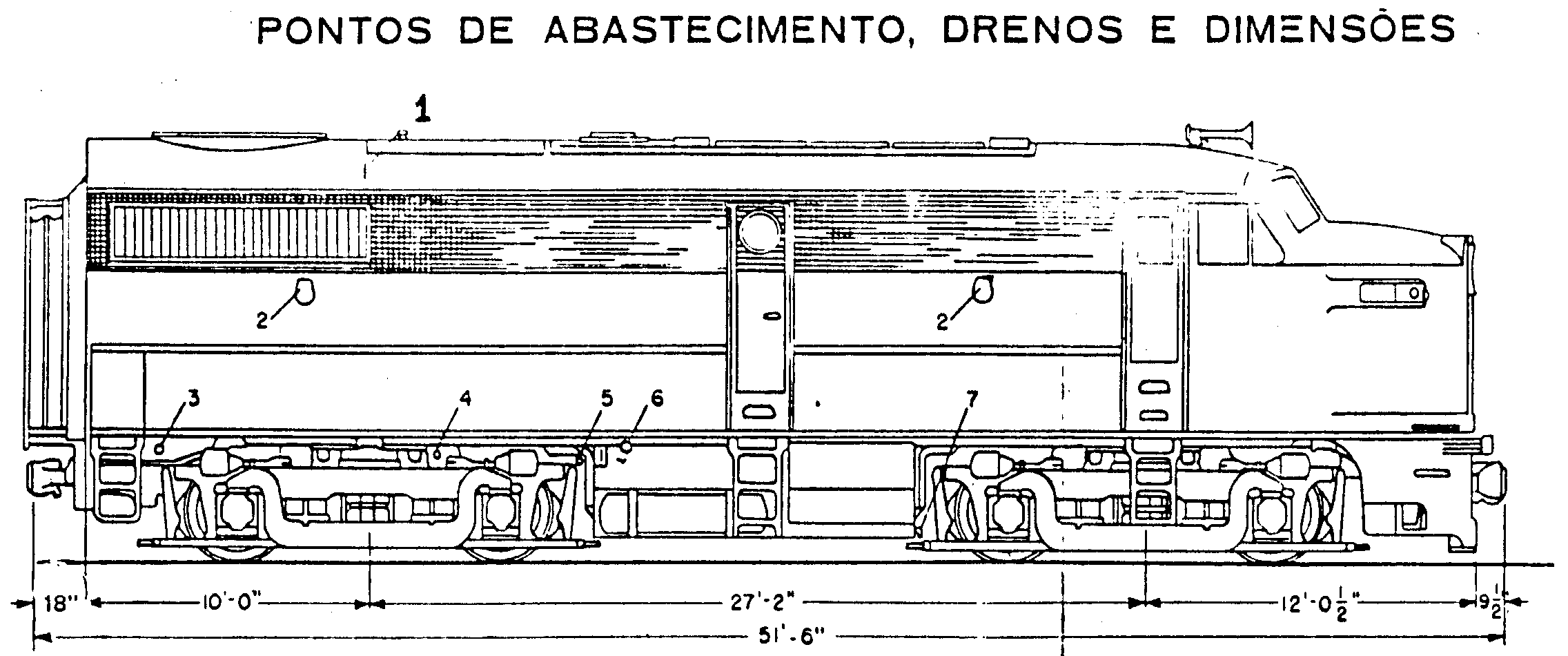 Desenho e medidas da locomotiva Alco FA1