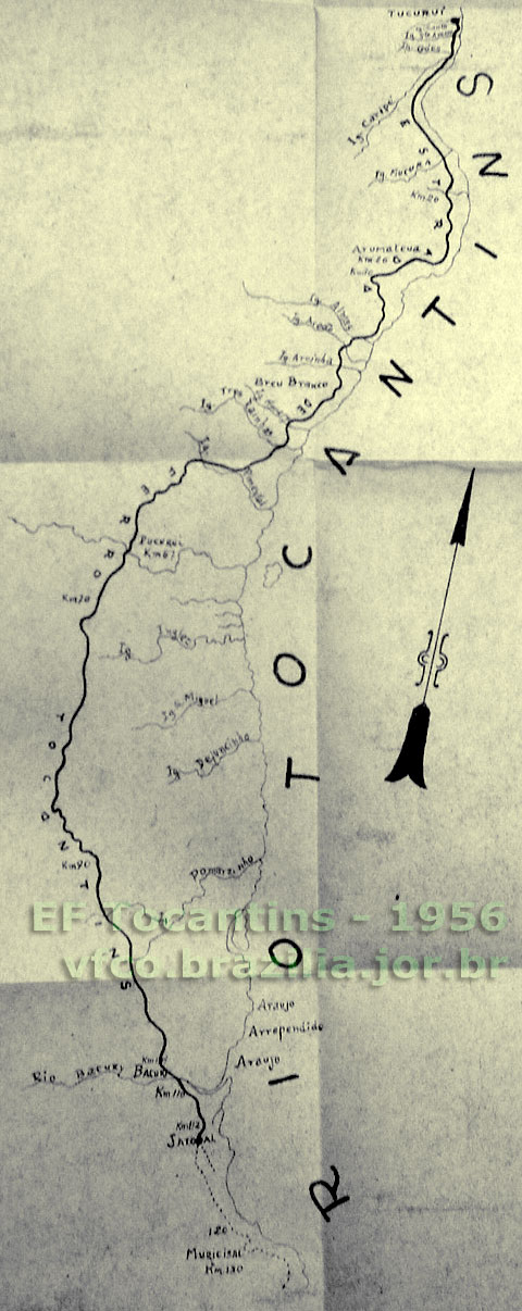 Mapa dos trilhos da Estrada de Ferro Tocantins em 1956