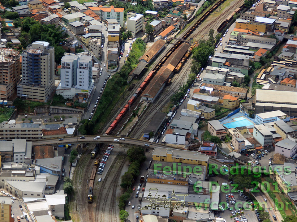 Vista aérea da estação ferroviária de Conselheiro Lafaiete (MG) em 2013