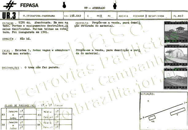 Página de informações sobre a estação ferroviária de Aterrado, no relatório de 1986 da Fepasa - Ferrovias Paulistas