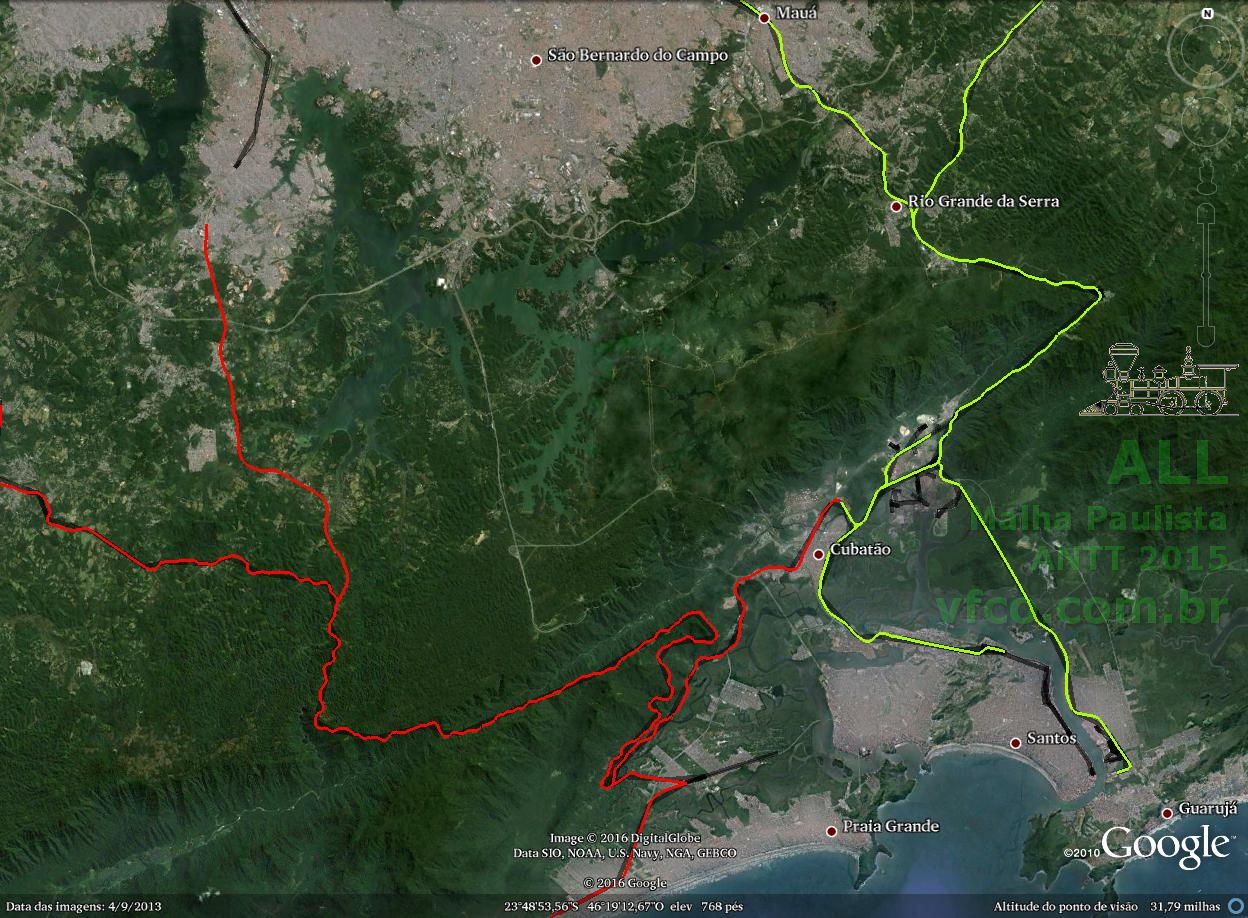 Detalhe do mapa ferroviário na baixada santista