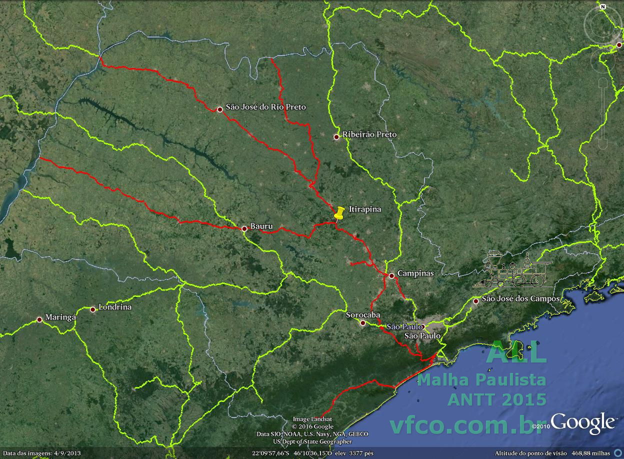 Mapa ferroviário da Malha Paulista da ALL (2015)