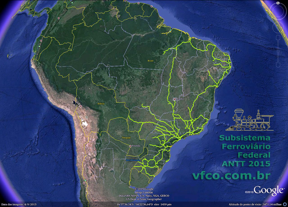 Mapa do Subsistema Ferroviário Federal com vistas à integração e tráfego mútuo em 1º de Janeiro de 2015