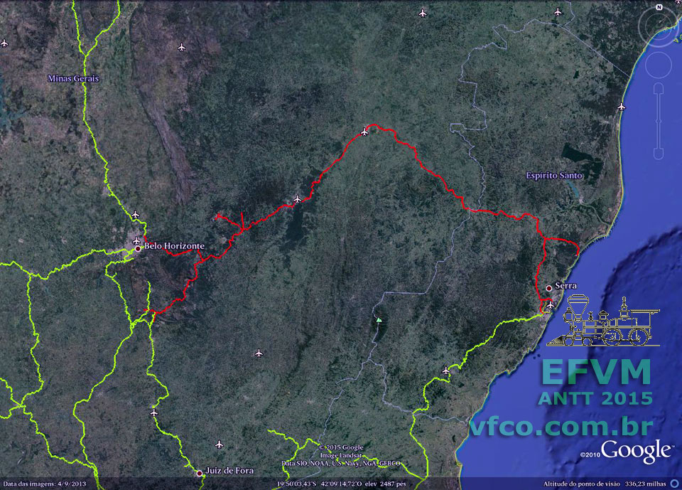 Mapa da Estrada de Ferro Vitória a Minas em 2015