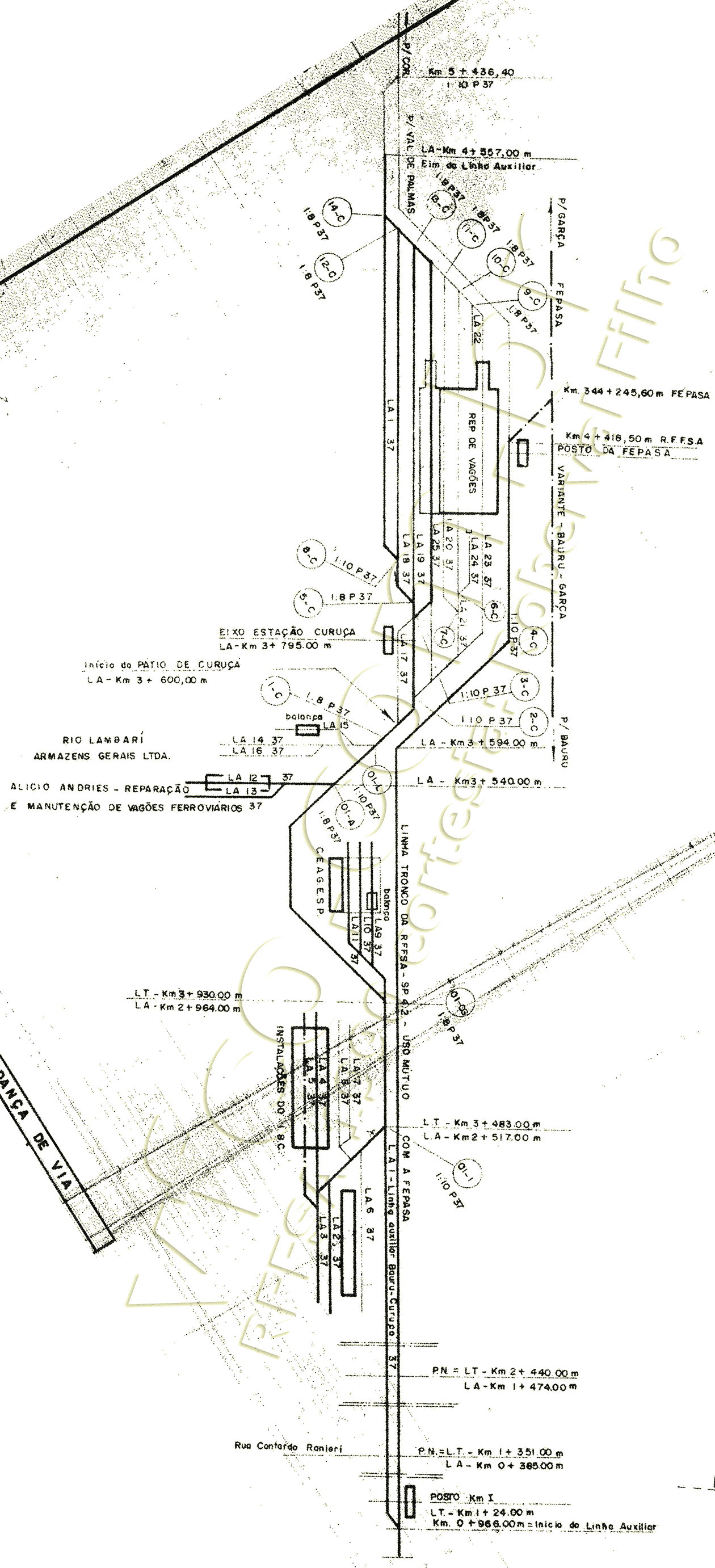 Planta dos pátios ferroviários da Ceagesp-Bauru e da estação de Curuçá