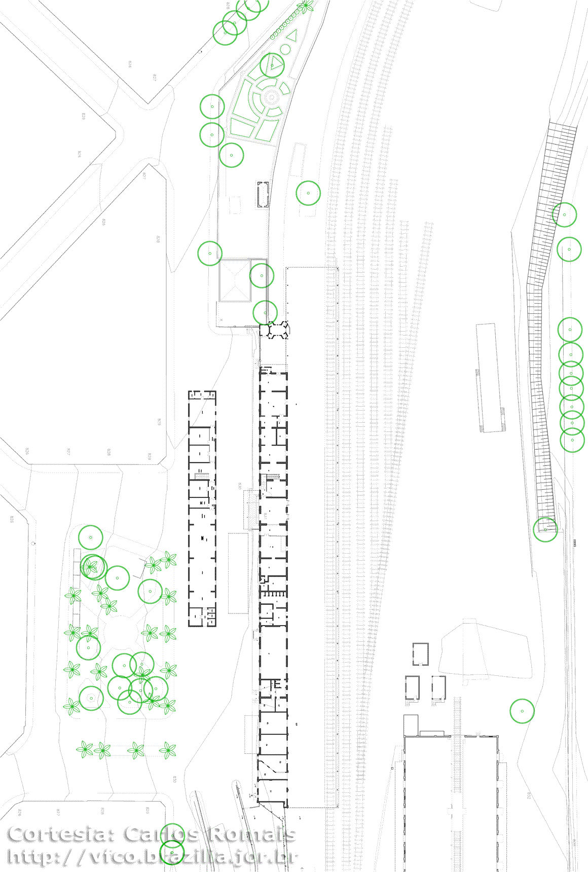 Planta do pátio ferroviário e entorno da estação de São Carlos