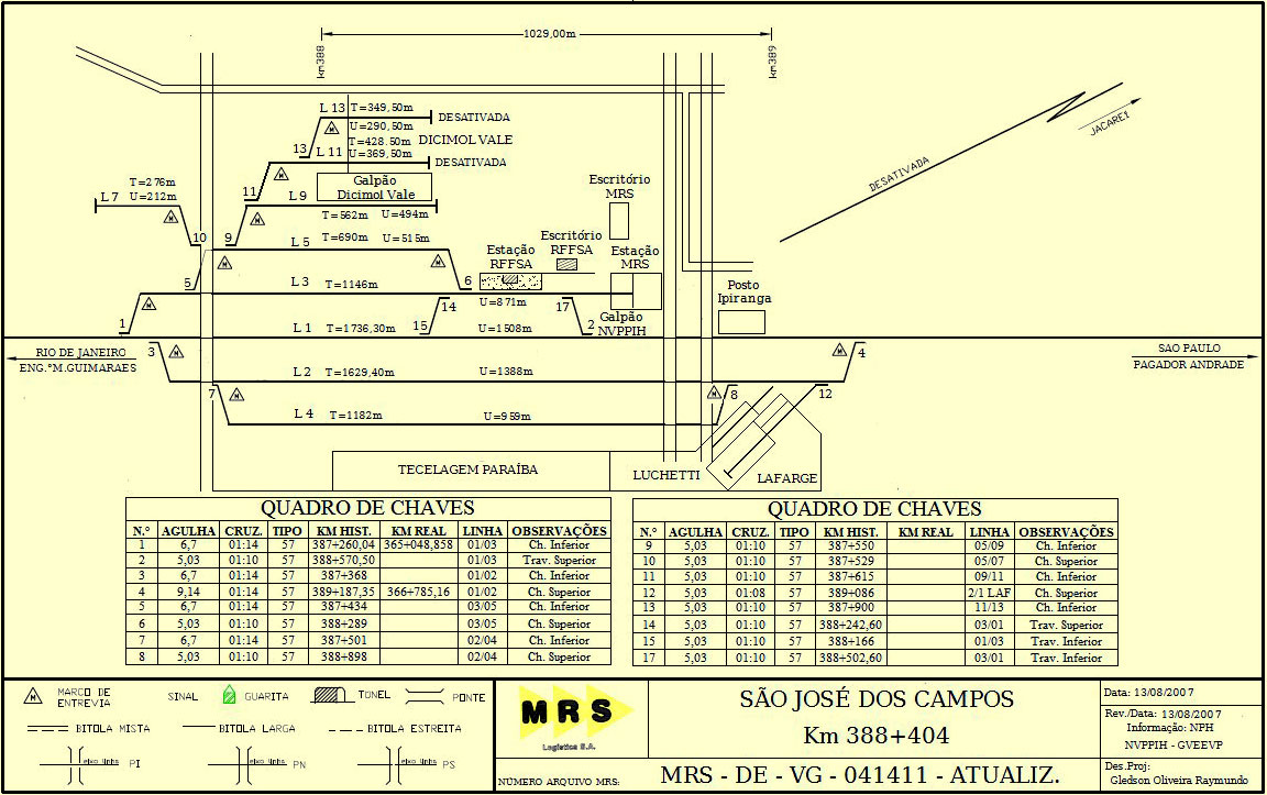 Planta do pátio ferroviário de São José dos Campos em 2007