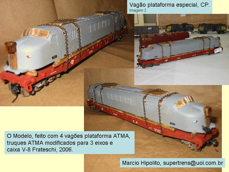 Ferreomodelo do vagão com a caixa da locomotiva elétrica V8 da CPEF - Cia. Paulista de Estradas de Ferro