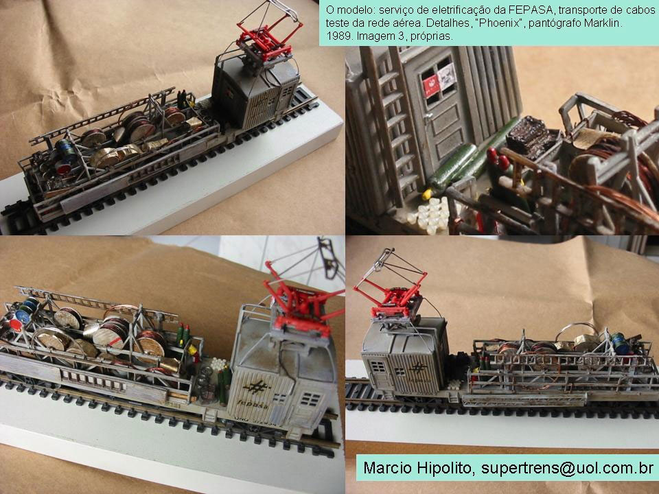 Detalhes do ferreomodelo do vagão de eletrificação da Fepasa - Ferrovias Paulistas