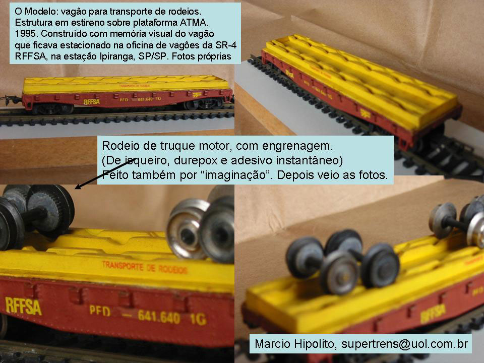 Detalhes do ferreomodelo de vagão de transporte de rodeiros RFFSA - Rede Ferroviária Federal