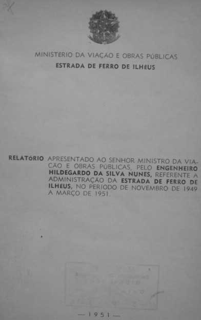 Página inicial do Relatório 1951 da Estrada de Ferro Ilhéus