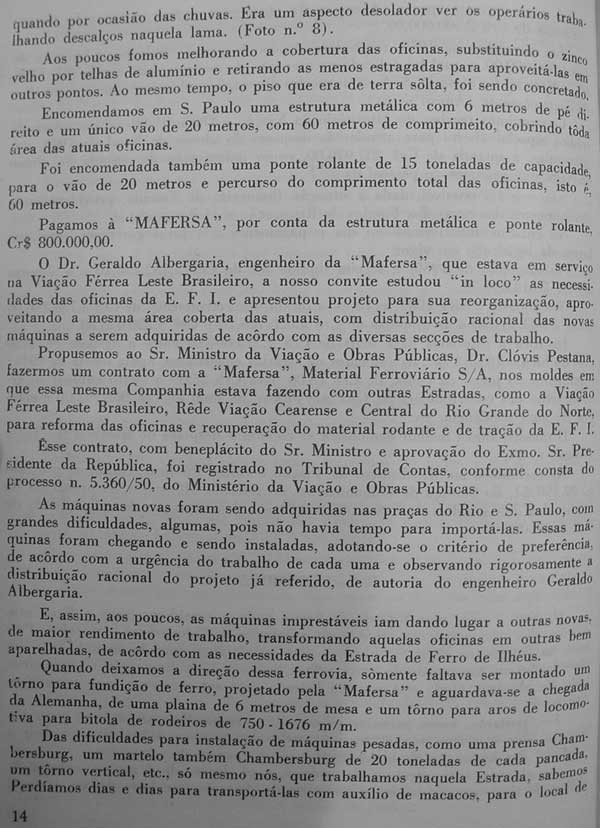 Página 14 do Relatório 1951 da Estrada de Ferro Ilhéus