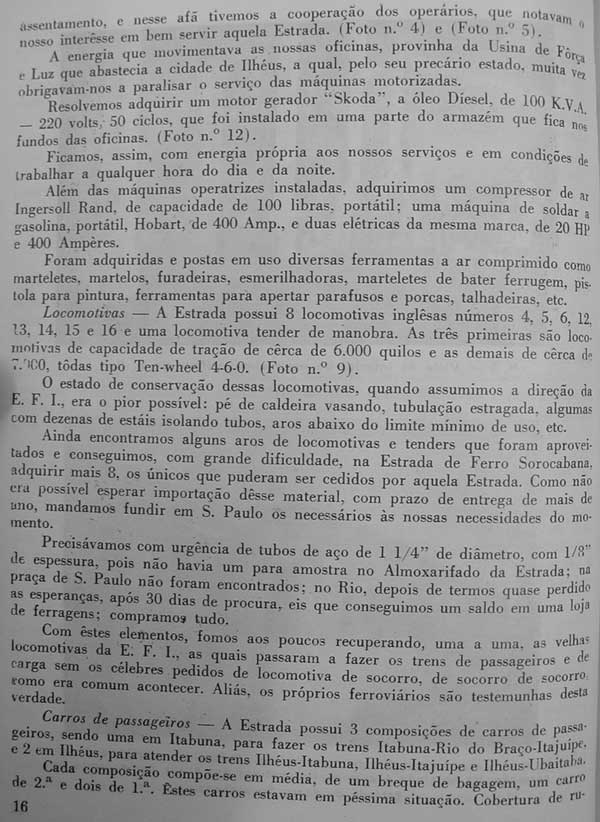 Página 16 do Relatório 1951 da Estrada de Ferro Ilhéus