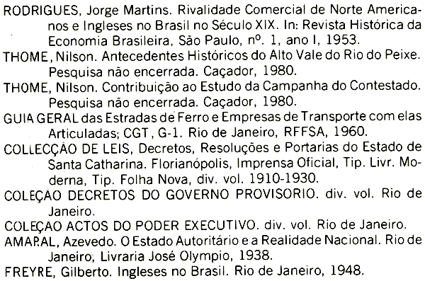 A bibliografia do livro sobre a ferrovia