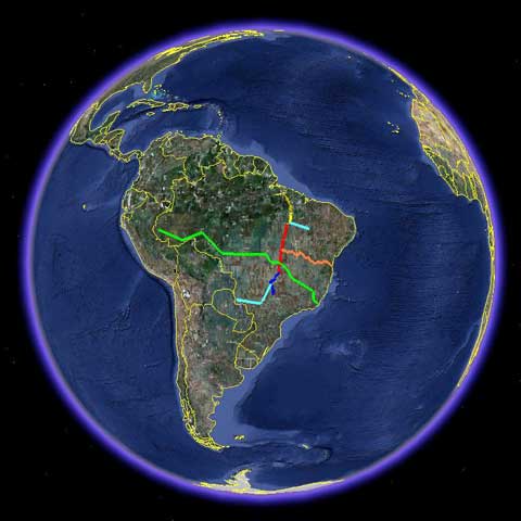 Visão de satélite das ferrovias concedidas à Valec