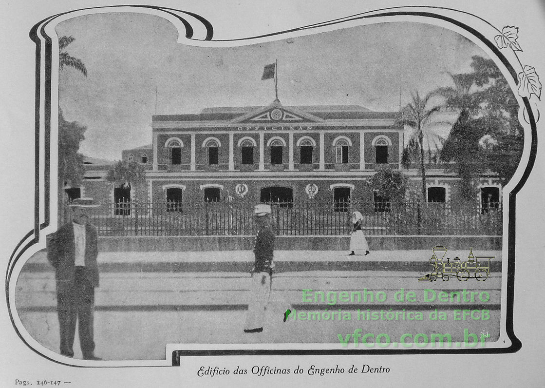 Fachada do edifício das oficinas da ferrovia no Engenho de Dentro