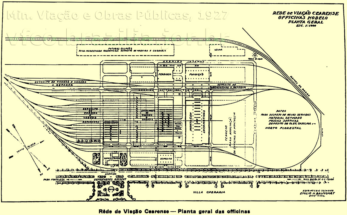 Planta do pátio ferroviário e oficinas ferroviárias da Rede de Viação Cearense em Fortaleza (1927)