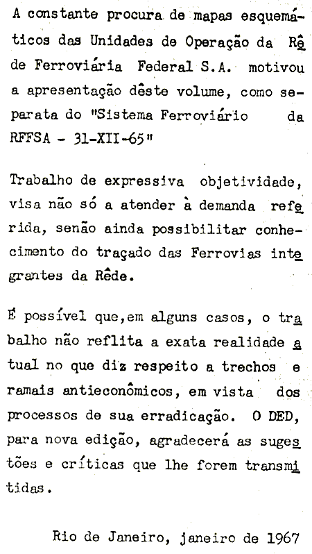 Texto de apresentação da separata contendo os mapas ferroviários de 1965