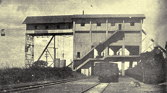 Estação de descarga do cabo aéreo para carregamento do carvão nos trens da VFRGS