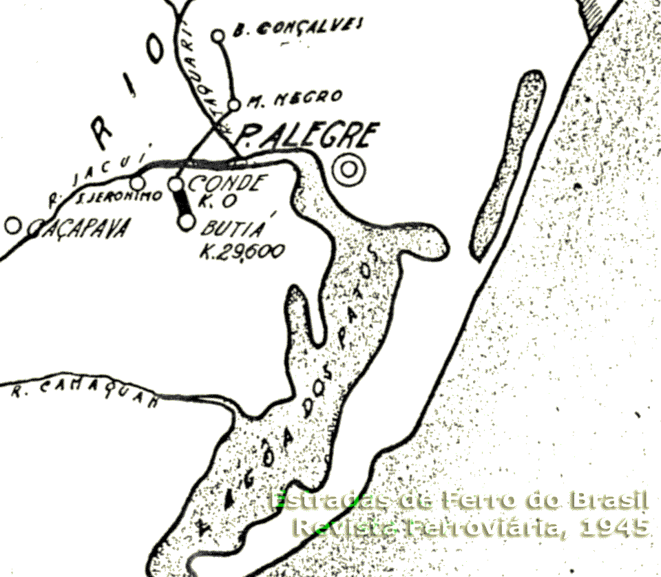 Mapa da Estrada de Ferro  das Minas de Butiá em 1945