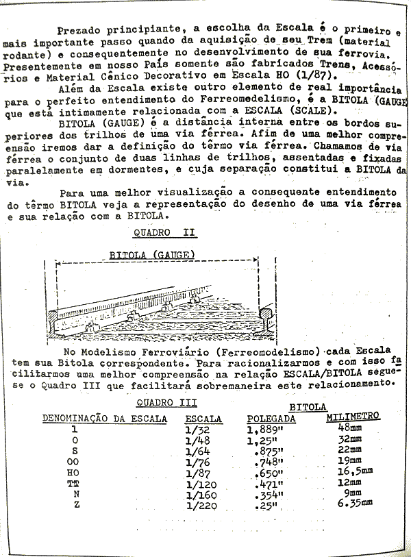 Informações sobre escalas e bitolas em maquetes de ferreomodelismo