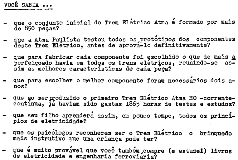 "Você sabia?"... Curiosidades da Atma, incluídas no conjunto básico de ferreomodelismo