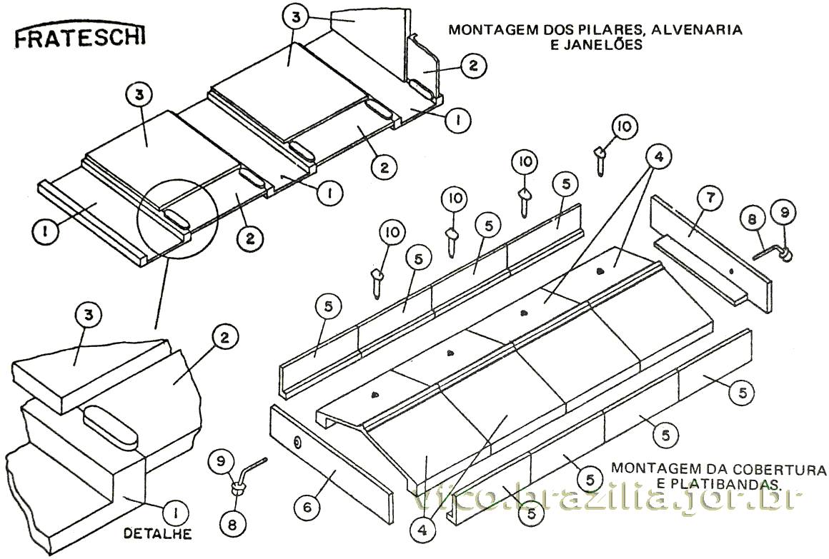 Diagrama de montagem do depósito de locomotivas para maquete de ferreomodelismo