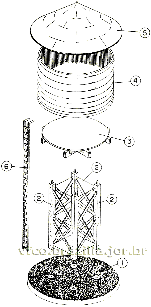 Esquema de montagem da caixa d'água para abastecimento de locomotivas a vapor da Frateschi para maquetes de ferreomodelismo