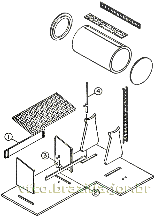 Esquema de montagem do posto de abastecimento de locomotivas diesel da Frateschi para maquetes de ferreomodelismo