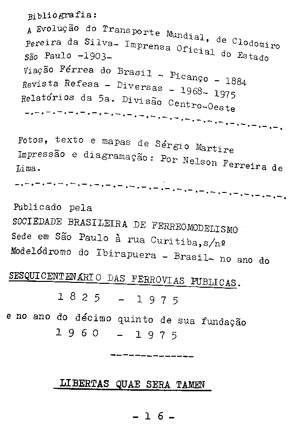 Última página do livreto sobre a Estrada de Ferro Oeste de Minas, publicado em 1975 pela Sociedade Brasileira de Ferreomodelismo