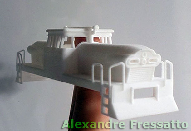 Vista frontal do ferreomodelo da locomotiva GMDH1 impresso em 3D