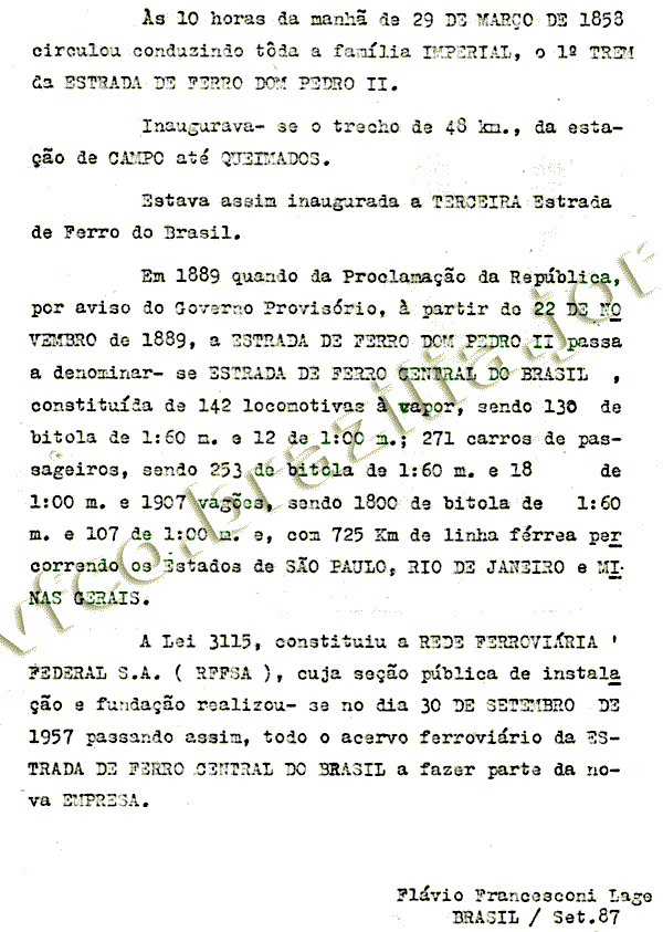 Breve resumo histórico sobre a Estrada de Ferro Central do Brasil