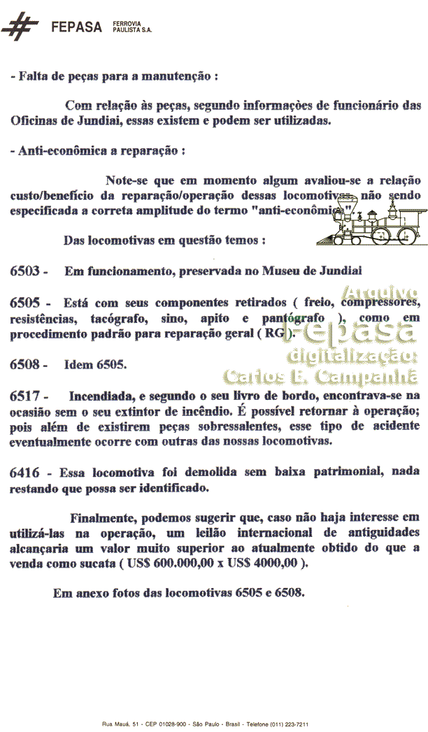 Segunda página do ofício sobre a destinação das locomotivas elétricas