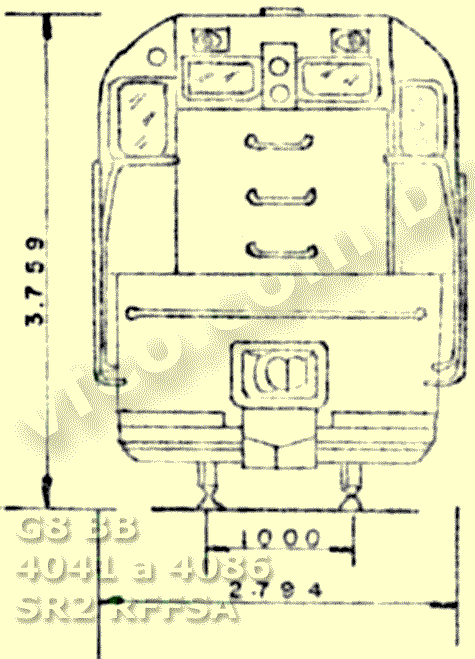 Locomotivas GM BB G8 nº 4041 a 4086 - Desenho frontal e medidas