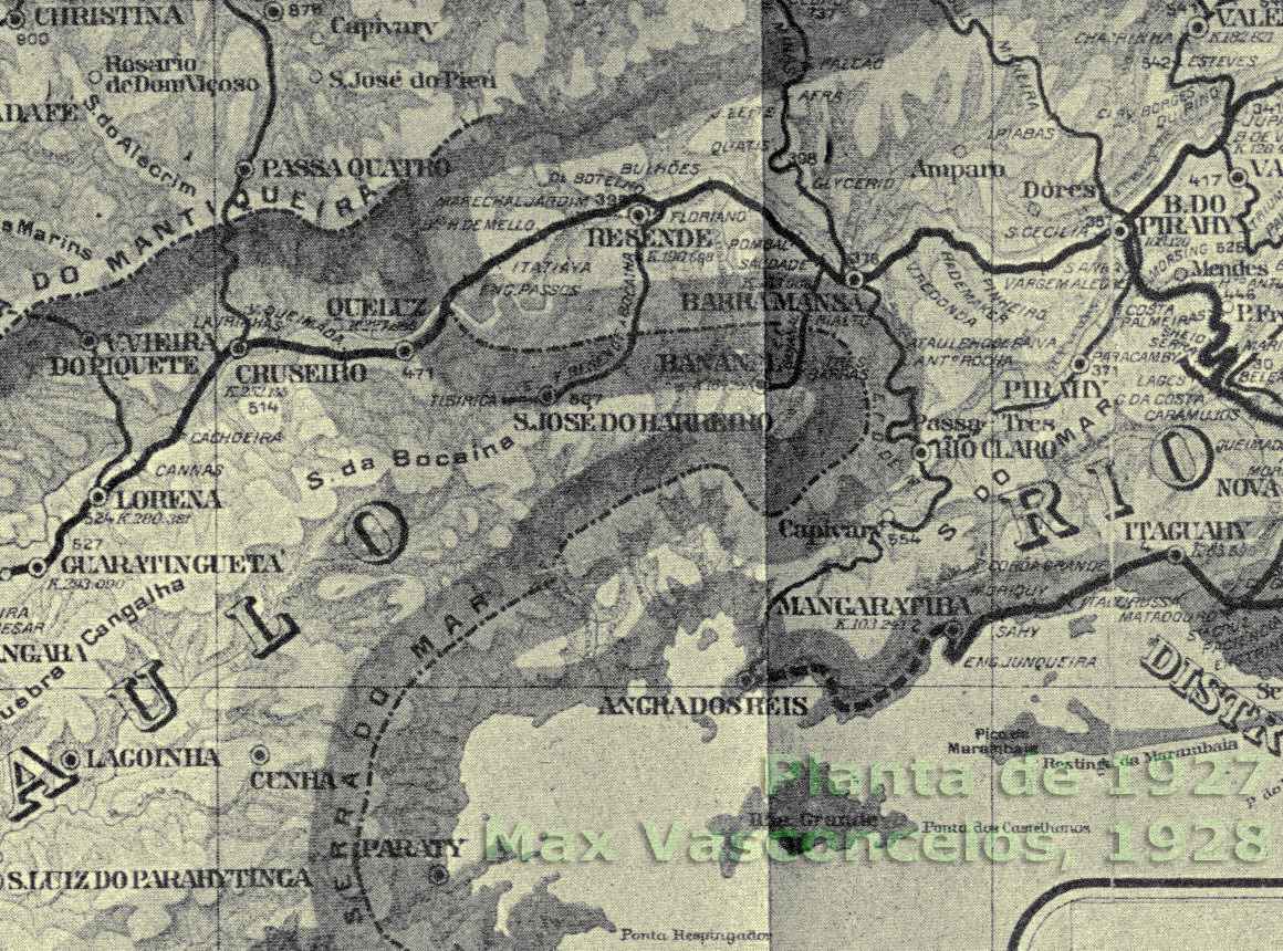 Mapa do trecho Barra do Piraí - Guaratinguetá do Ramal de São Paulo da Estrada de Ferro Central do Brasil em 1927