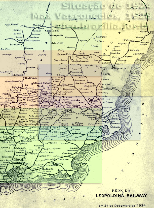 Mapa das ferrovias da Leopoldina Railway em 1924, com links para os mapas ampliados