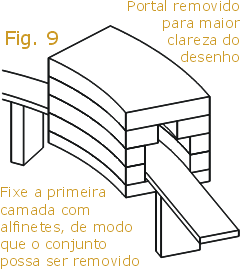 Montagem do portal do túnel na base dos trilhos, para receber o relevo da montanha da maquete